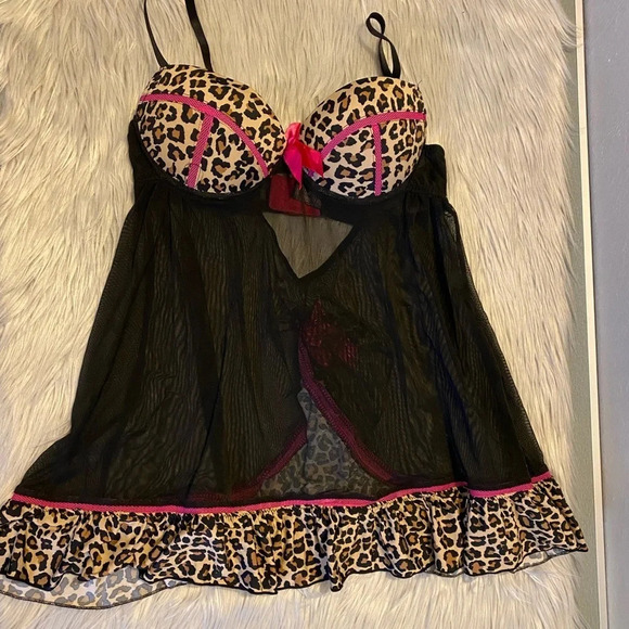 Pink, Black & Cheetah Print Babydoll Lingerie - Picture 1 of 9